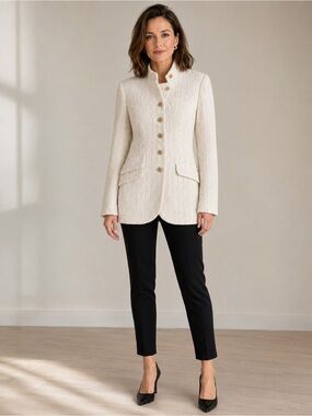 Rag & Bone Slade Ivory & Silver Bouclé Long Jacket Blazer Sz 6 NWT